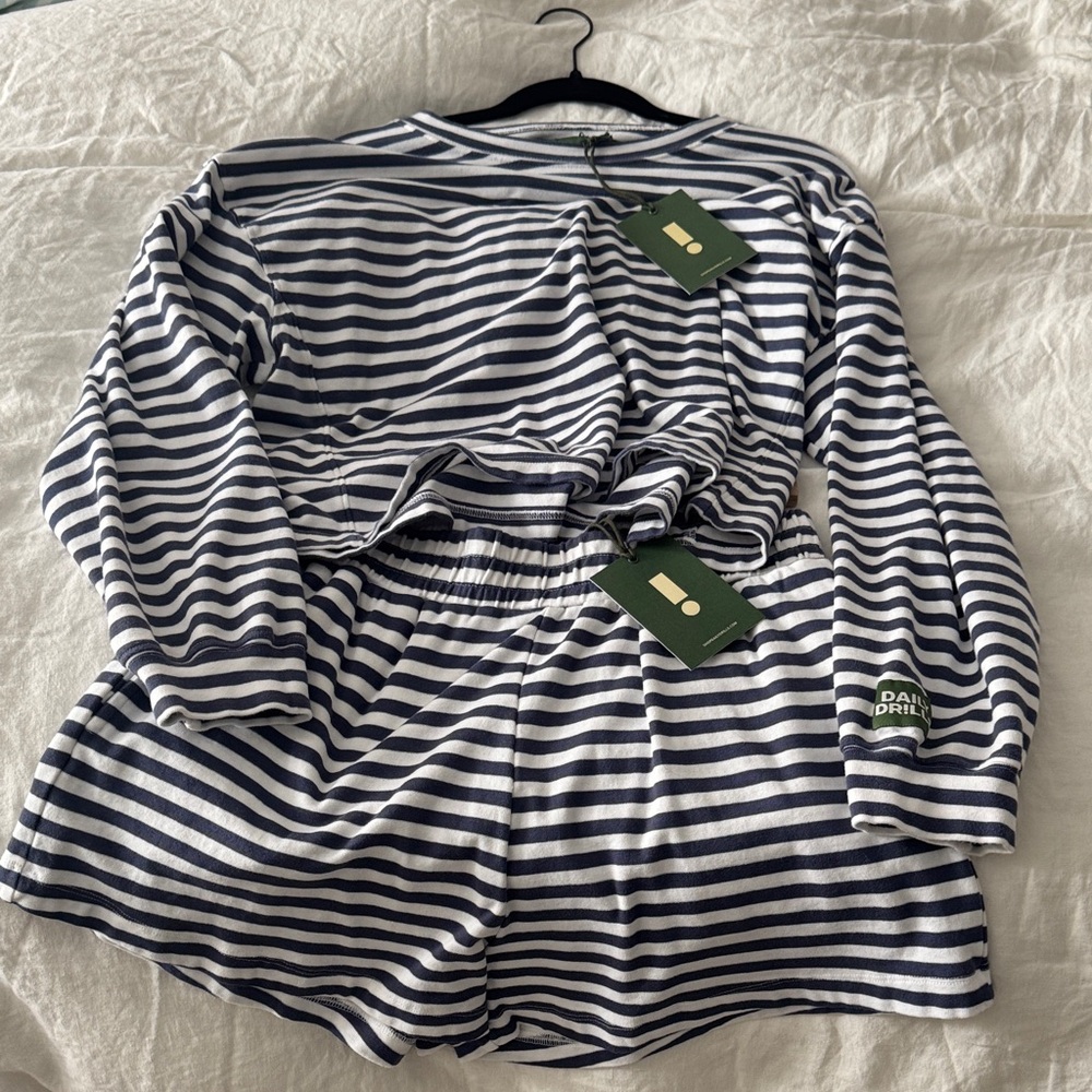 Daily Drills Navy and White Striped Set